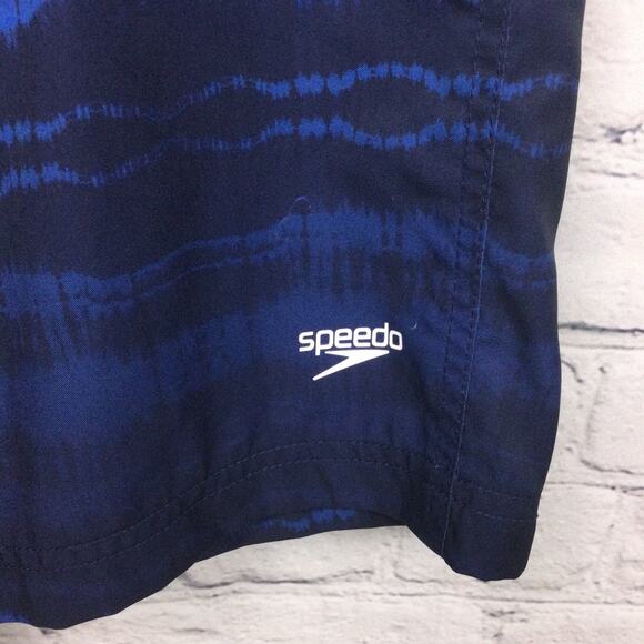 Speedo Blue Striped Hook and Loop Elastic Lined Pockets Swimming Trunks Men's M - Picture 3 of 12